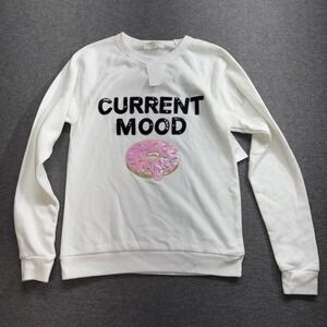 Bow & Drape Women's White Current Mood Donut Sequined Graphic Sweatshirt Large